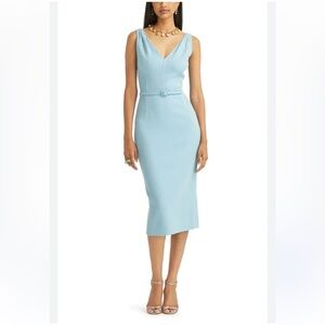 Oscar de la Renta Light Blue Textured Midi Dress with Belt – Size 4